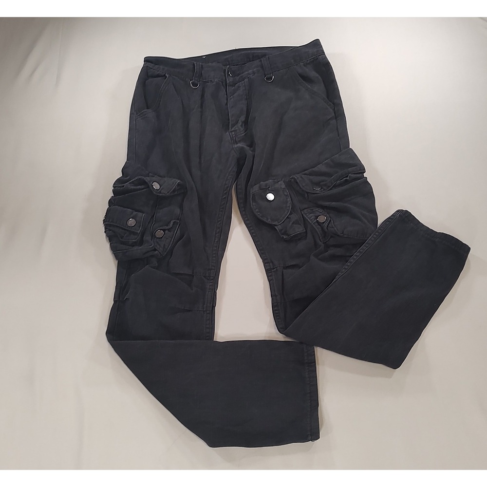 Mnml Goth Punk Cargo Jeans Mens 34x32 Black Dark Wash Multi Pocket Pants